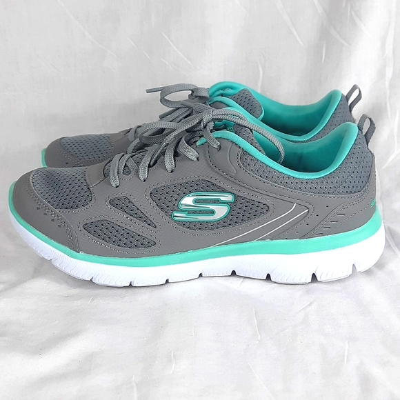 Skechers Women's Suited Memory Foam Leather Shoes Size 8 Gray Green Athletic - Picture 5 of 11